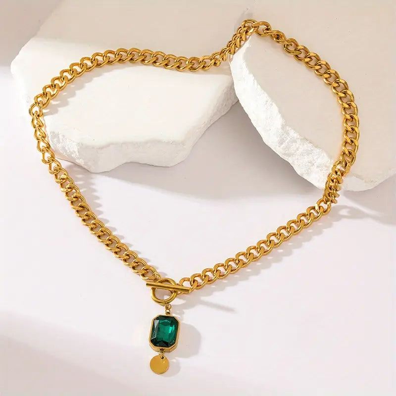 Collar de oro masivo con esmeralda | Oro de 18K