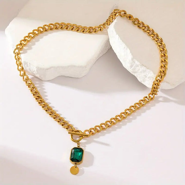 Collar de oro masivo con esmeralda | Oro de 18K
