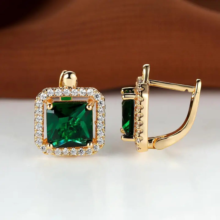 Pendientes Inés Navarro cuadradas en dorado y verde | Oro de 18K