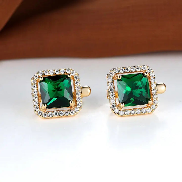 Pendientes Inés Navarro cuadradas en dorado y verde | Oro de 18K