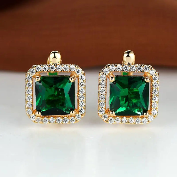 Pendientes Inés Navarro cuadradas en dorado y verde | Oro de 18K