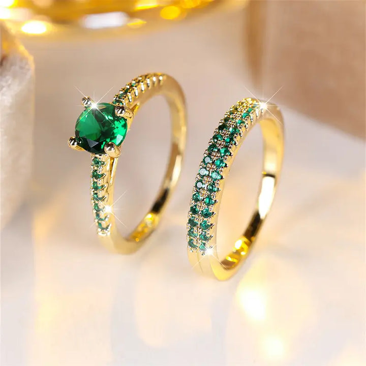 Conjunto de anillos dobles Serena | Oro de 18K