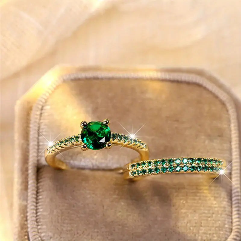 Conjunto de anillos dobles Serena | Oro de 18K
