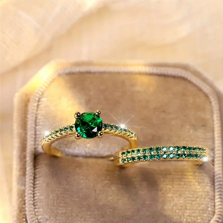 Conjunto de anillos dobles Serena | Oro de 18K