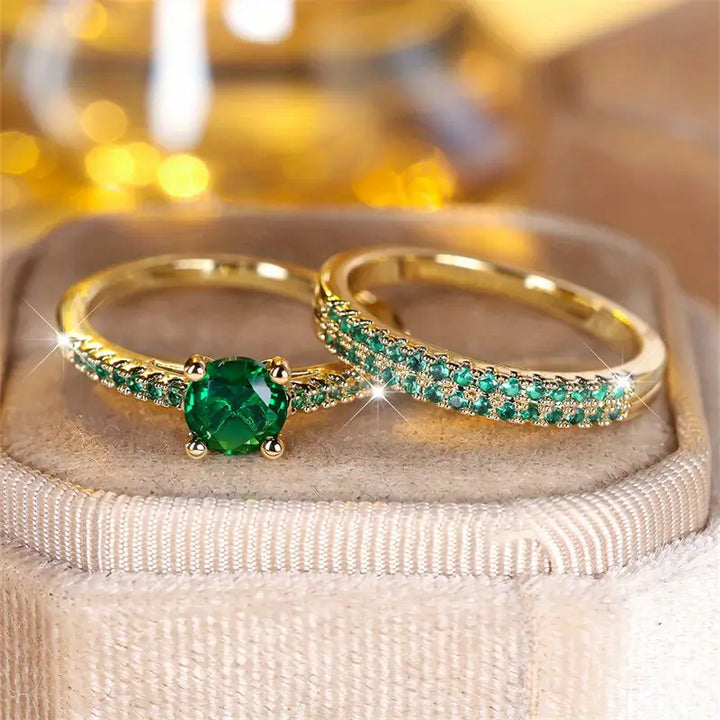 Conjunto de anillos dobles Serena | Oro de 18K