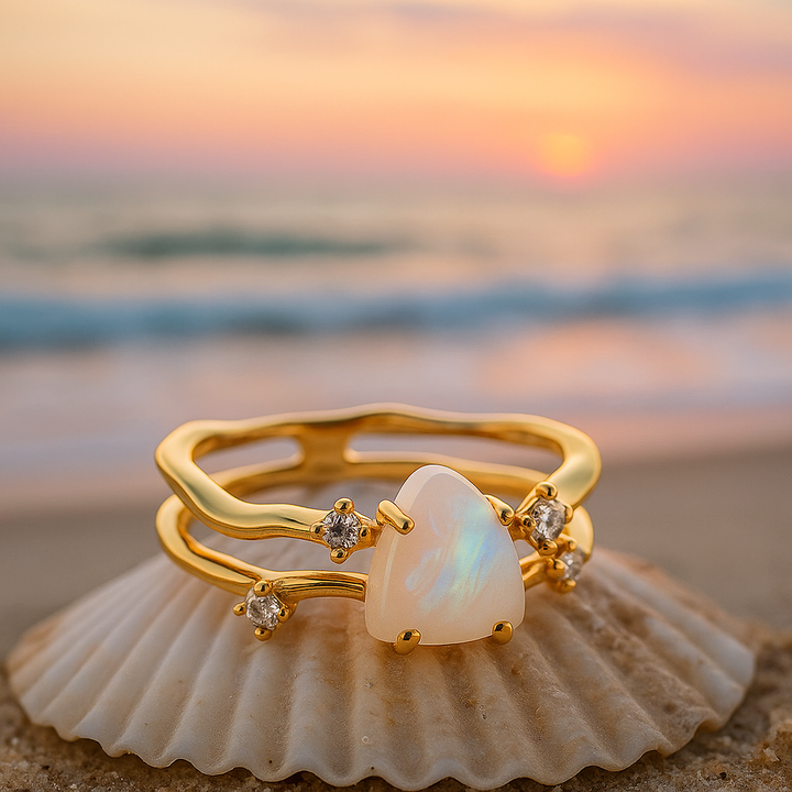 Alba di Mare | Anillo dorado con piedra de luna y plata 925