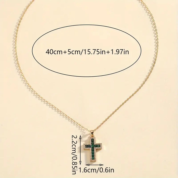 Collar Colgante Cruz Esmeralda Solene | Oro de 18K