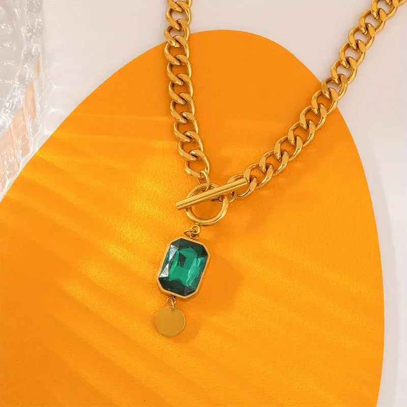 Collar de oro masivo con esmeralda | Oro de 18K