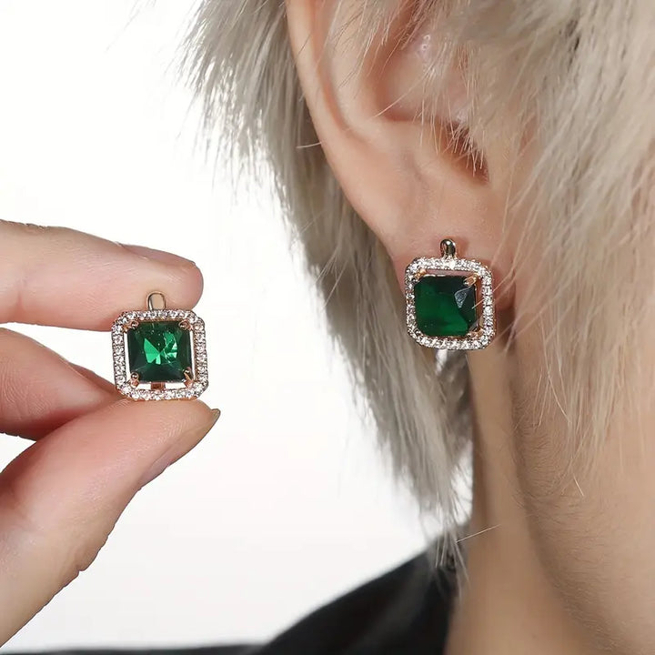 Pendientes Inés Navarro cuadradas en dorado y verde | Oro de 18K