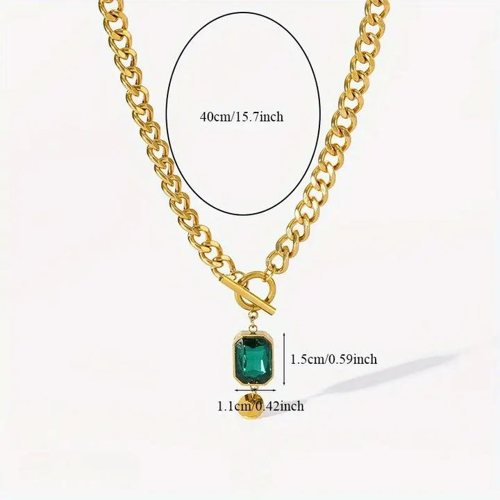 Collar de oro masivo con esmeralda | Oro de 18K