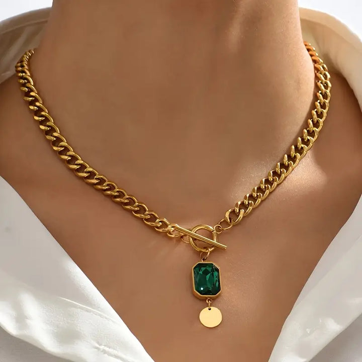 Collar de oro masivo con esmeralda | Oro de 18K