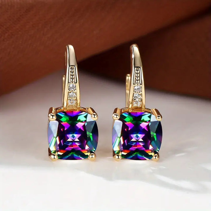 Pendientes circulares de piedra mística | Oro