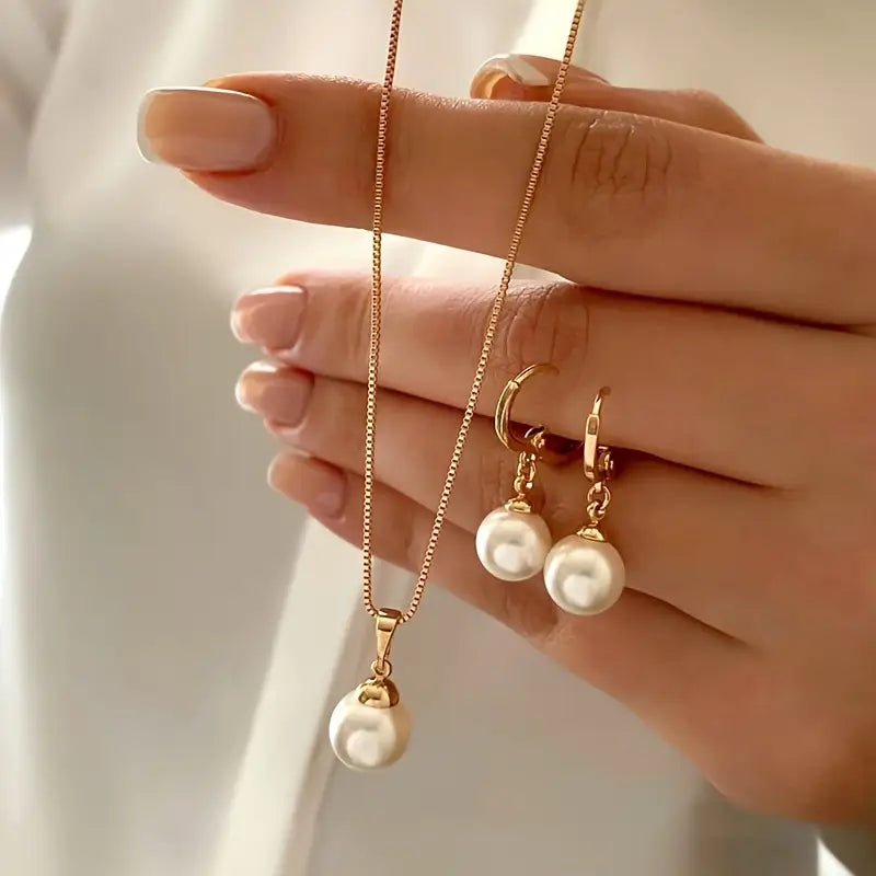 Conjunto de joyería de perlas doradas | Oro
