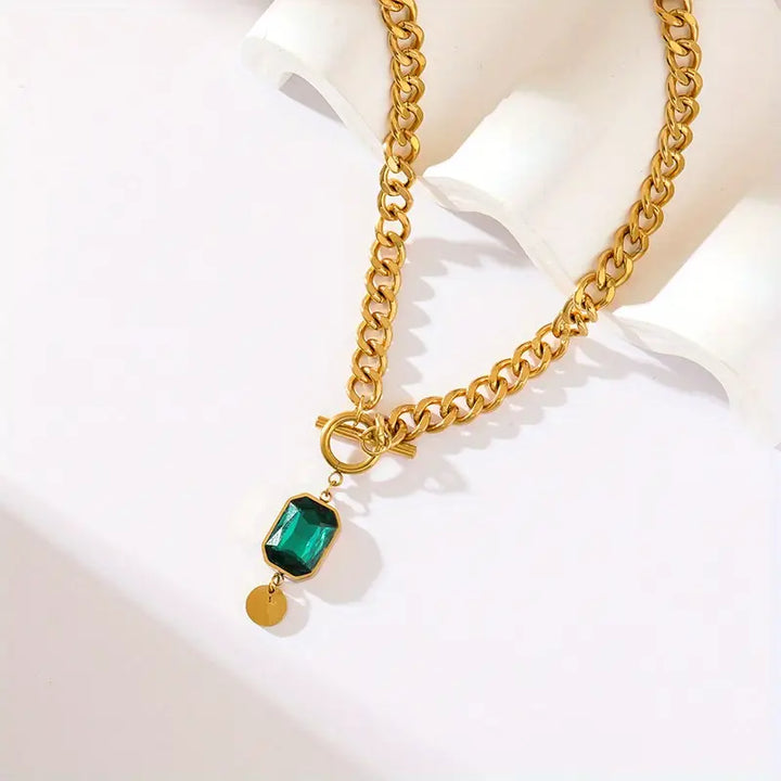 Collar de oro masivo con esmeralda | Oro de 18K