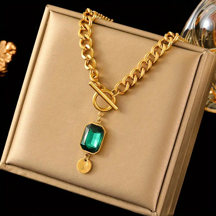 Collar de oro masivo con esmeralda | Oro de 18K
