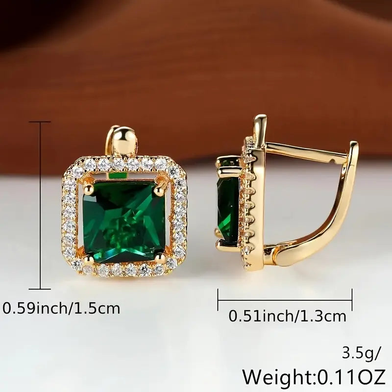 Pendientes Inés Navarro cuadradas en dorado y verde | Oro de 18K