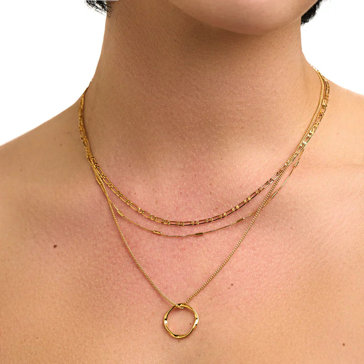 Collar con tres filas de círculo abierto | Oro