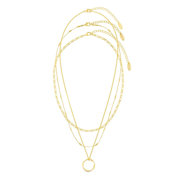 Collar con tres filas de círculo abierto | Oro