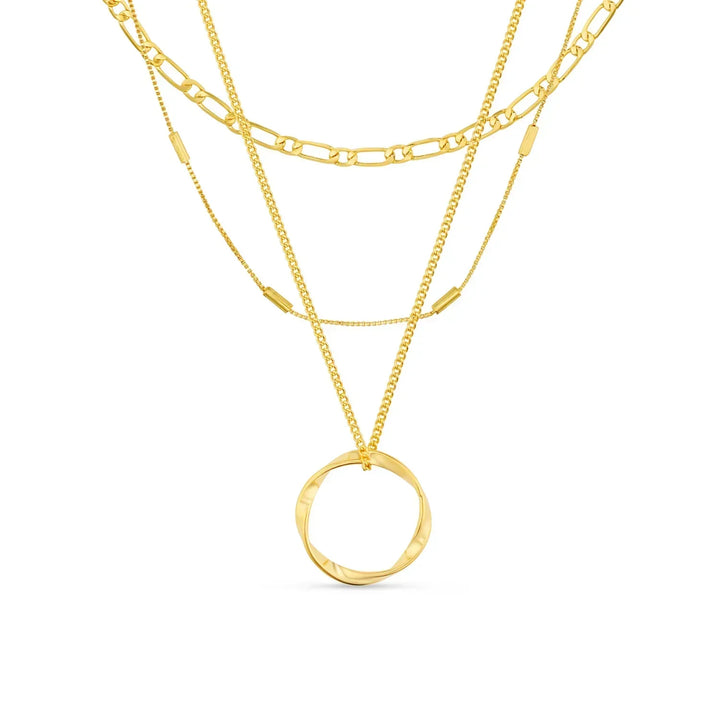 Collar con tres filas de círculo abierto | Oro