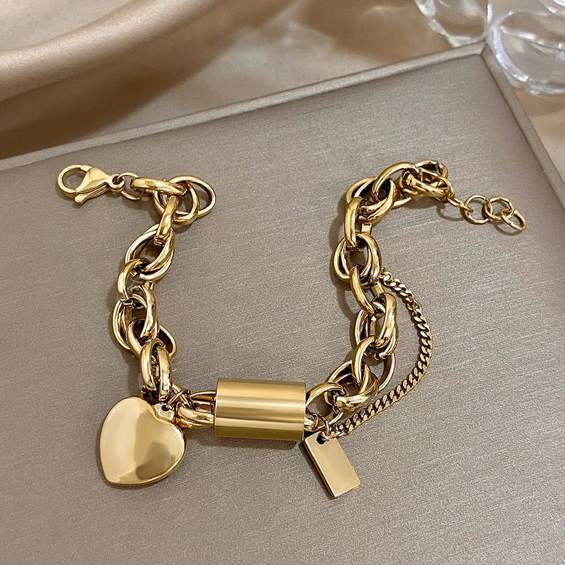 Pulsera Chunky de Corazón | Oro