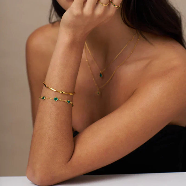Pulsera de cadena esmeralda Link | Oro